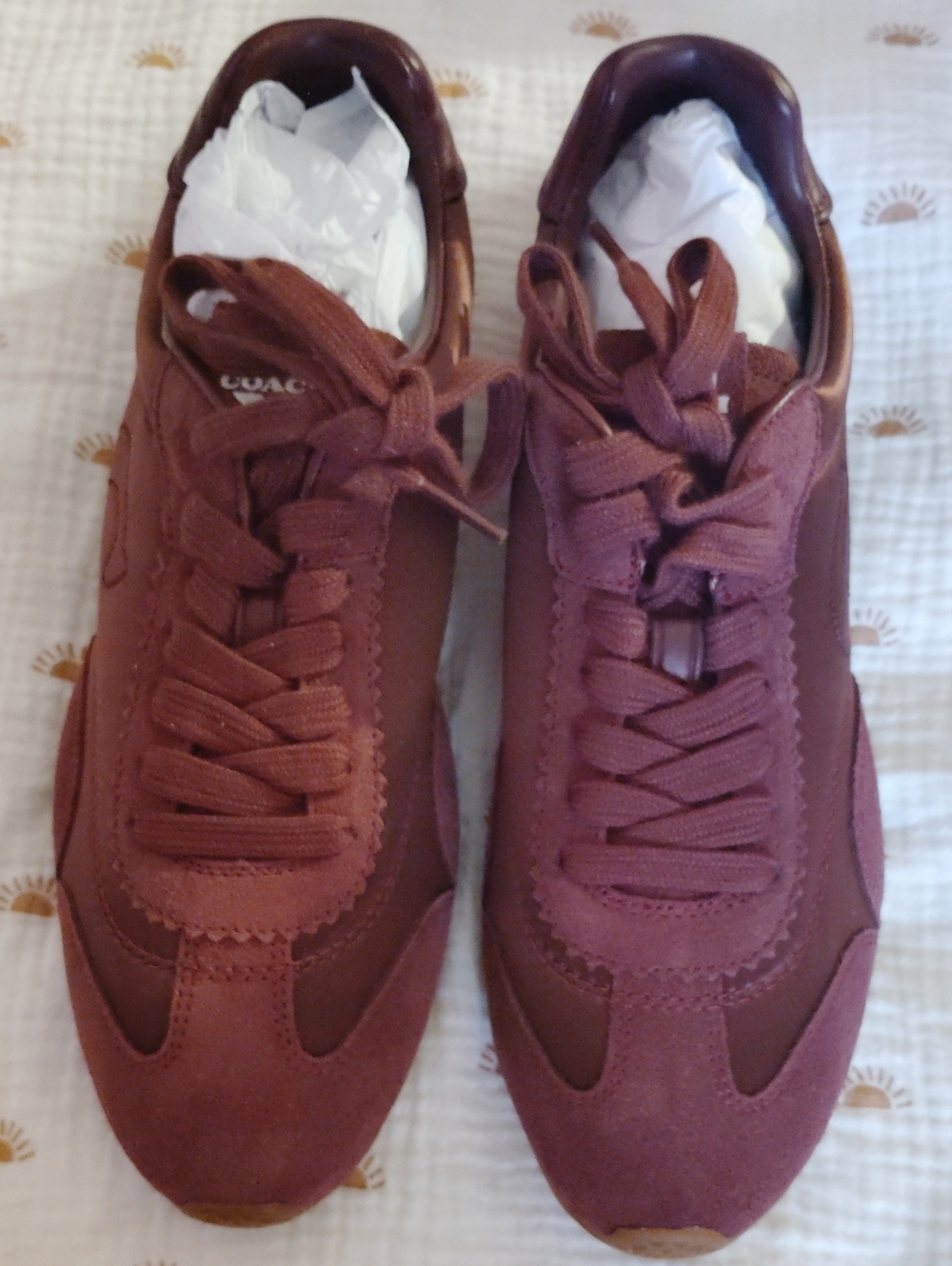 Coach Women’s Burgundy Velvet & Suede Lace-Up Sneaker